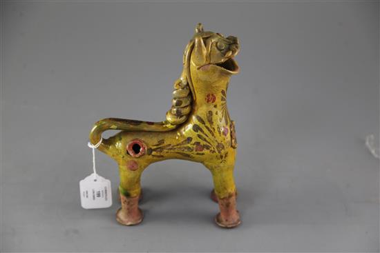 A Cannakale pottery Lion ewer, Turkey, 19th century, H. 25cm, repaired